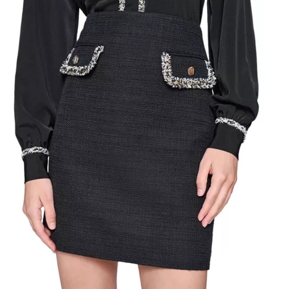 KARL LAGERFELD PARIS Tweed Mini Skirt Black Womens Size 6 Classic Career‎ Staple